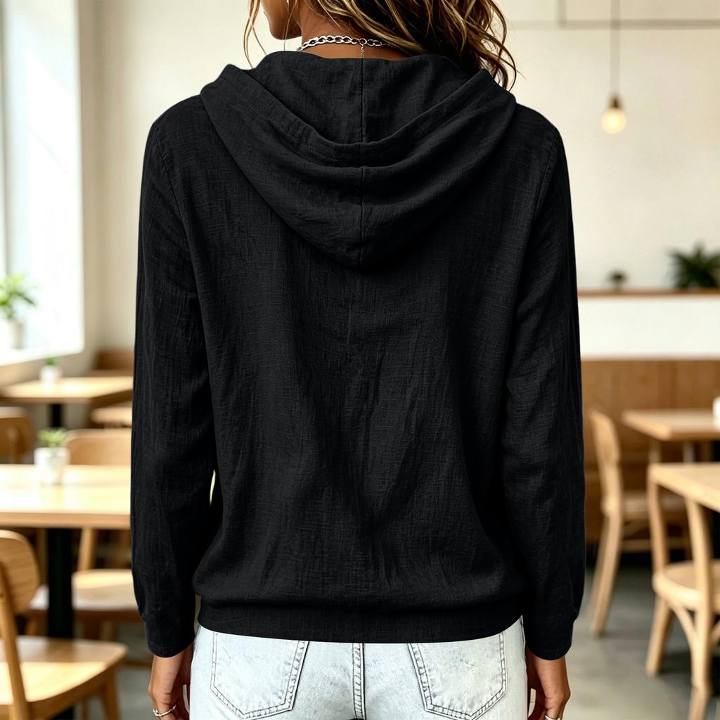 Women's Casual Long Sleeve Hooded Loose Fit Color Top
