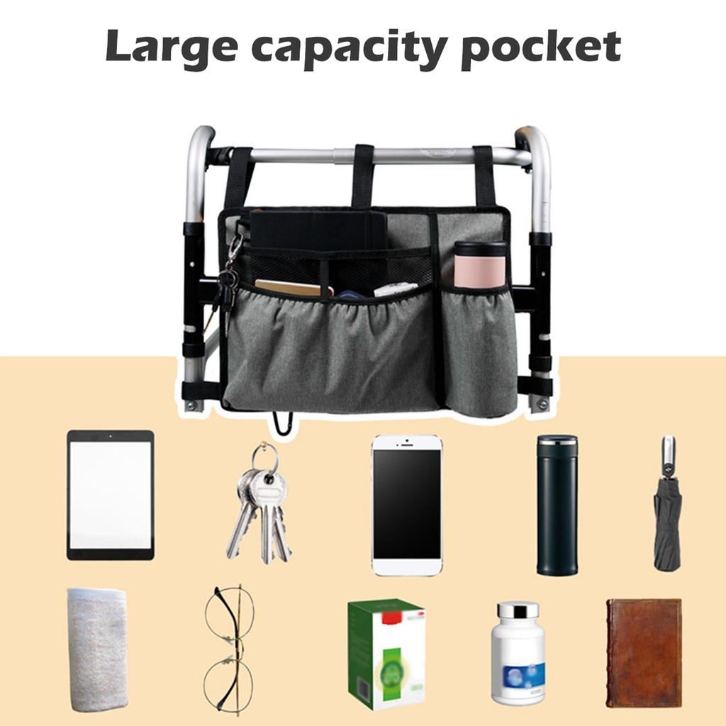 Walker Bag with Cup Holder Large Capacity Wheelchairs Storage Bag Folding Carry Storage Pouch Organizer for Seniors Elderly