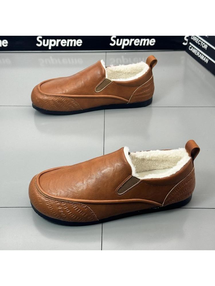 Men s winter hot selling warm cotton shoes, bean shoes with fleece, men s shoes with leather surface, driving shoes 39