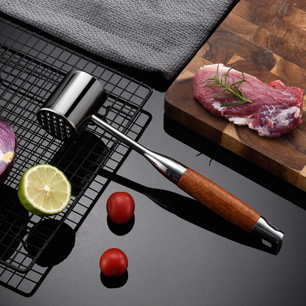 Stainless Steel Meat Hammer Non-slip Rust-proof Kitchen Beef Hitting Tool Multi-Functional Textured Sides Loose Meat Tenderizer