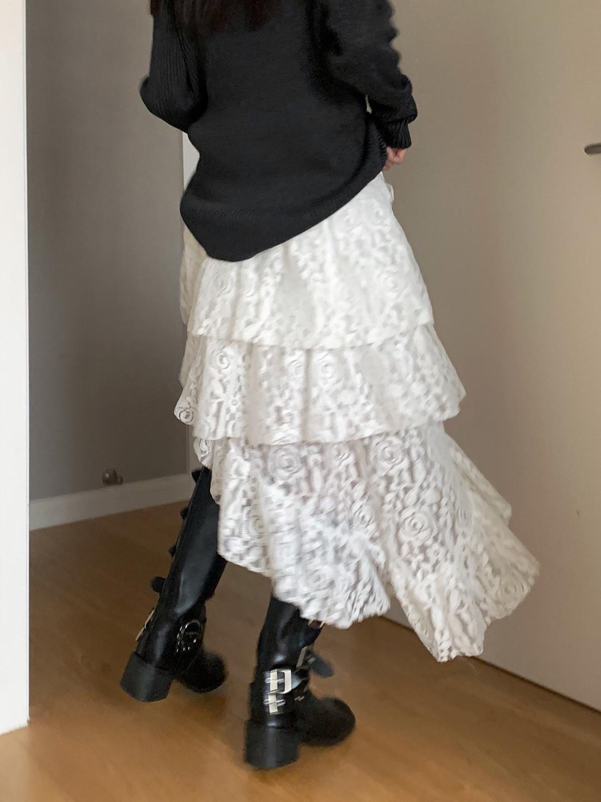 

Дороти Корейская мода Многослойная юбка из розового кружева с эластичной талией S белый