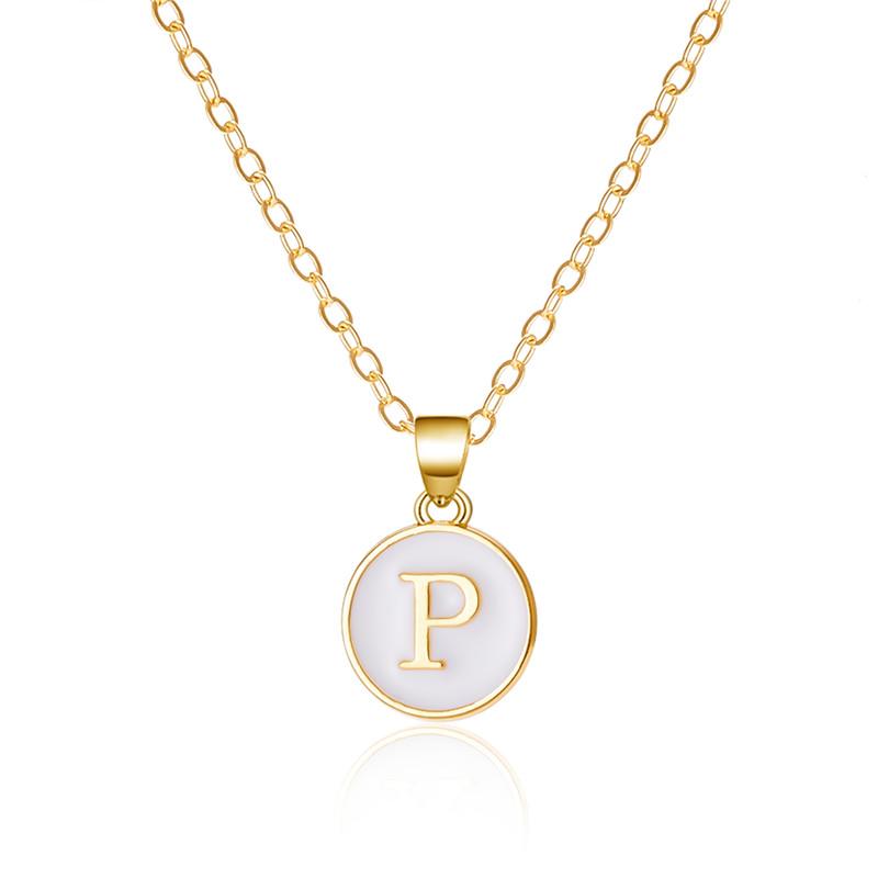 A-Z 26 Letters Necklace For Women Exquisite Initials Name Round Enamel Pendant Clavicle Chain Choker Necklaces Jewelry