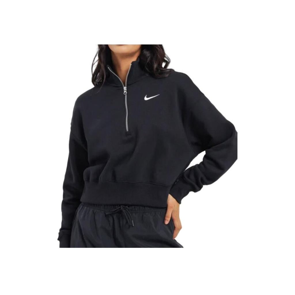 Nike Einfarbig Stehkragen Halb-Reißverschluss Lässiges Sport Langarm Sweatshirt Damen Oberteile Schwarz DQ5768-010