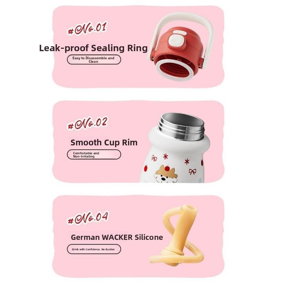 with Handle Bounce Insulated Cup 520ml Vacuum-insulated Bottle Cute Puppy Cartoon Straw Cup  Sports
