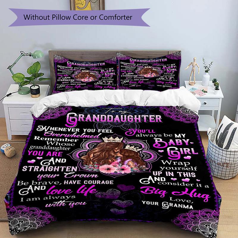 3pcs Granddaughter Inspirational Quotes Duvet Cover Set - Machine Washable, Includes 1 Cover and 2 Pillowcases, No Core Included Yy251013070