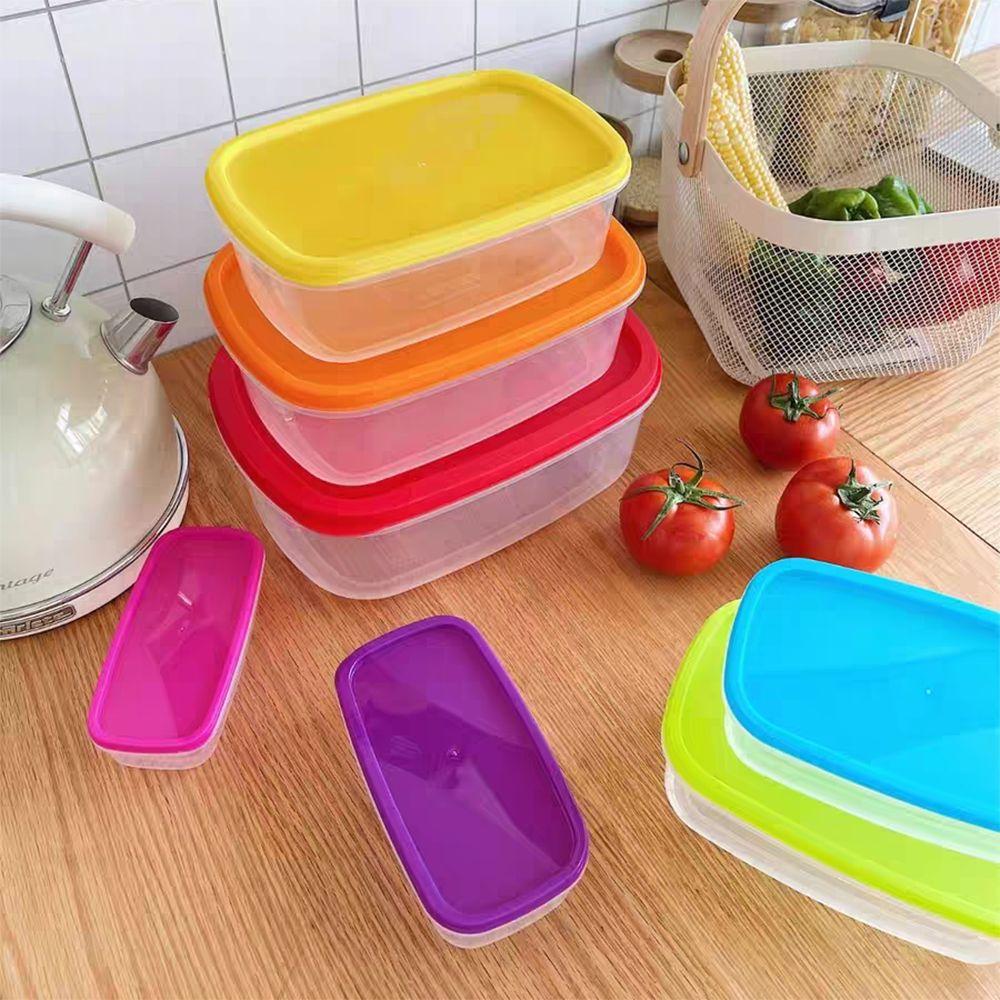 7Pcs Rectangular Food Storage Bowl Rainbow with Lids Freshing Box Food Preservation Plastic Sealed Food Container