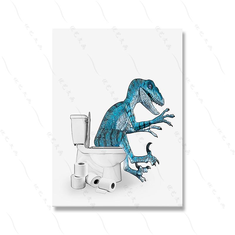 Dinosaur Funny Raccoon Rhino Art Poster Wall Canvas Painting Toilet Paper Animal Canvas Painting Bath Room Home Decor Black Cat