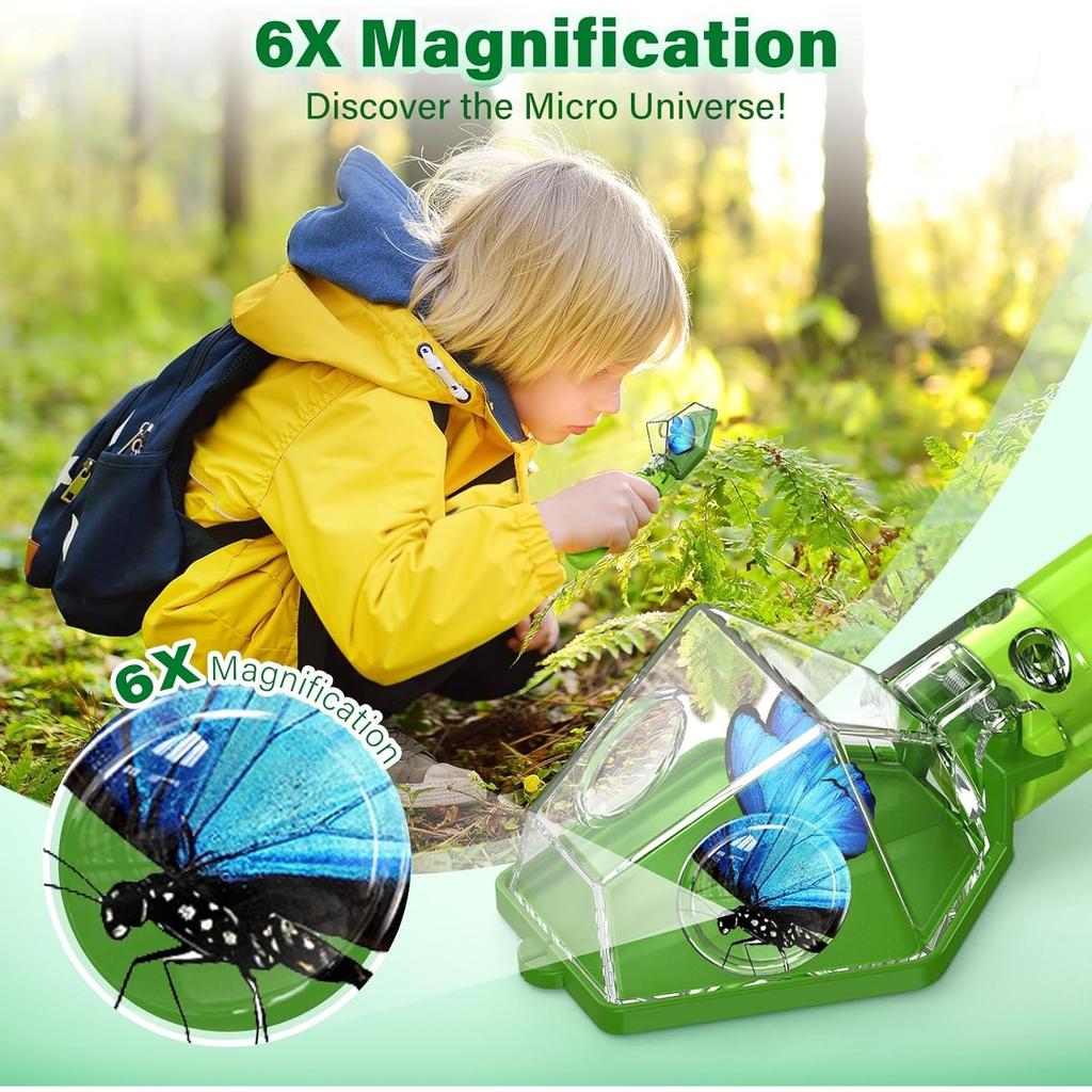 Bug Catcher for Kids, Insect Trap Kit with 6X Magnifier Glass - STEM Educational Exploration Tool for Indoor and Outdoor,Christmas Birthday Gifts Toys