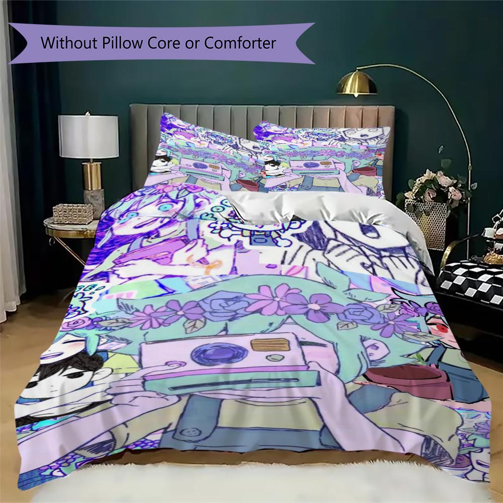 Omori Game 6 Pattern Bedding uilt Set uilt Cover Pillowcase Home Decoration Birthday Gift (1 * duvet cover + 2 * pillowcase without core)101