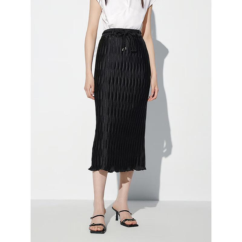 PEACEBIRD Women s Wave Pleat High-Waist Midi Skirt S
