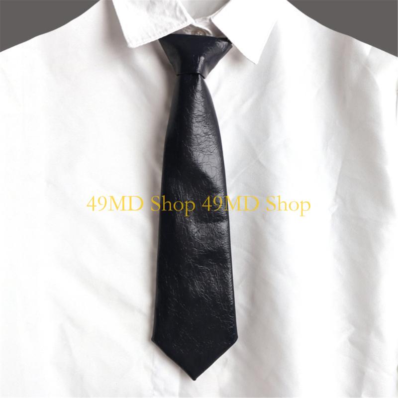 49MD Harajuku Tie Women Men Student Uniform Faux Leather Color Pre Tied Necktie