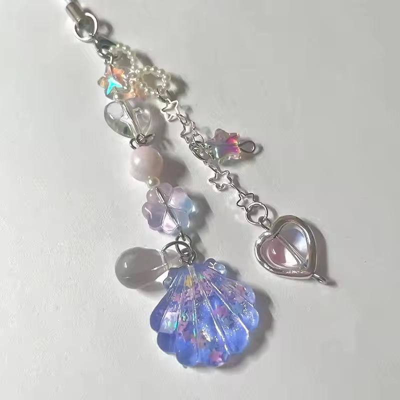 1Pc Shell Beaded Phone Chain Gorgeous Star Lily Of The Valley Keychain Pendant Keyring Jewelry Accessories
