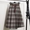 Jupe Plaid Laine Grande Taille Automne et Hiver Jupe Trapèze Femme Mi-longue Irrégulière Taille Haute Épaissie Jupe Longue