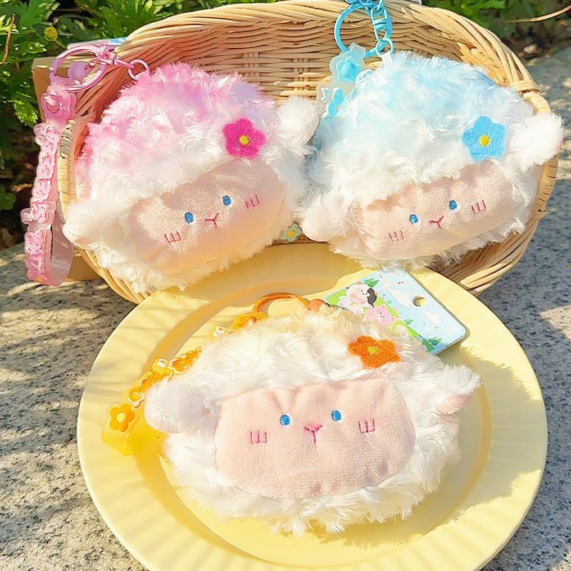 Plush Sheep Vibrant Coin Purse Keychain Charming Accessory For Earbuds And Keys