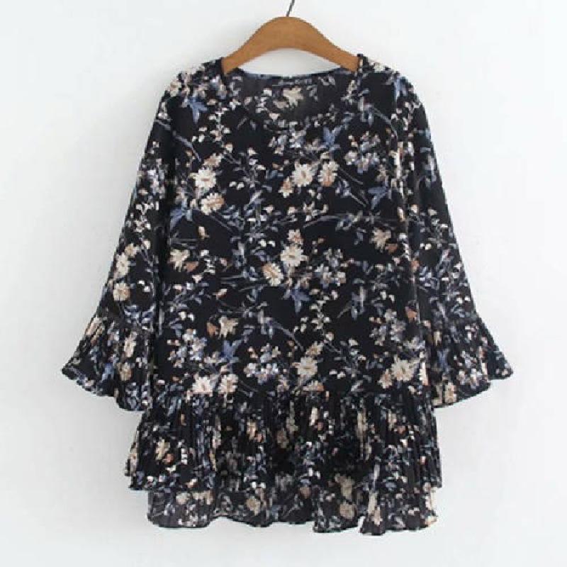 European & American Women's Floral Lantern Sleeve Chiffon Top, Summer 2025 Collection