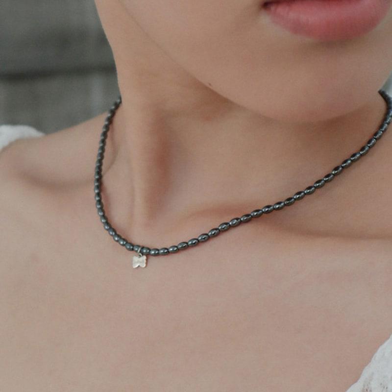 OudStudio Hematite Bow Charm Necklace