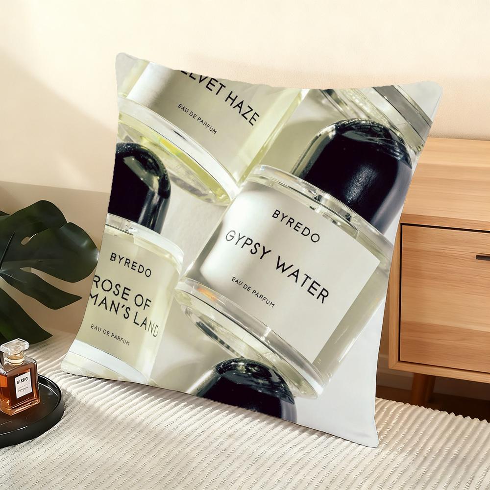 B-B-Byredo Perfume Cushion Cover Silky Short Plush Home Sofa Cushion Cover - Invisible Zipper Home Decoration