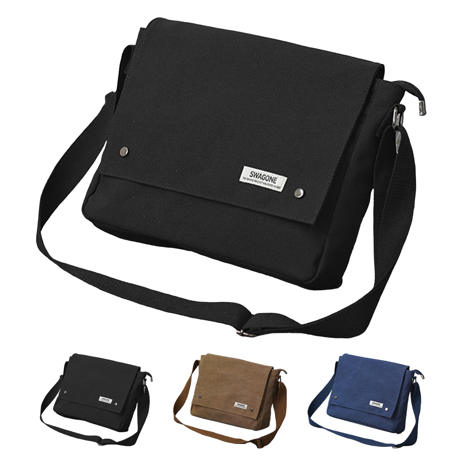 

Shoulder Bag Crossbody Thin A4 Canvas Casual Simple Lightweight Storage iPad Thin [Unibays] Men s (Black)