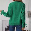 Women's Fashion Casual Pullover Loose Bowknot Solid Color Knitted Long Sleeve Sweater