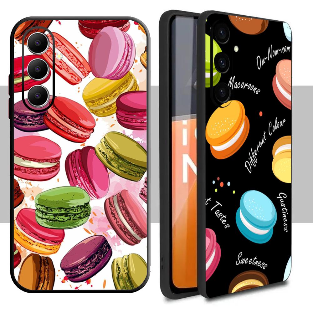 Macaron Cute Pink Girl Pattern Phone Case For Samsung Galaxy S26 S25 S24 S23 S22 S21 Plus Ultra Note20 Soft Black
