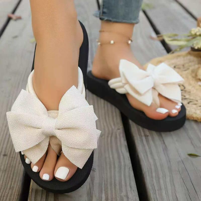 Slippers Women Cute Bow Fashion Outwear Non-Slip Flip Flops Beach Platform Flats 36 бежевый 1870₽