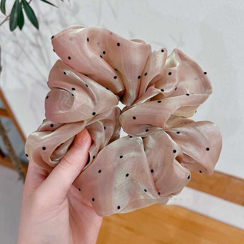 Korean-Style Gentle Solid Colour Pearl Mesh Polka Dot French Hair Tie For Women Elegant Large Scrunchie Hair Accessory