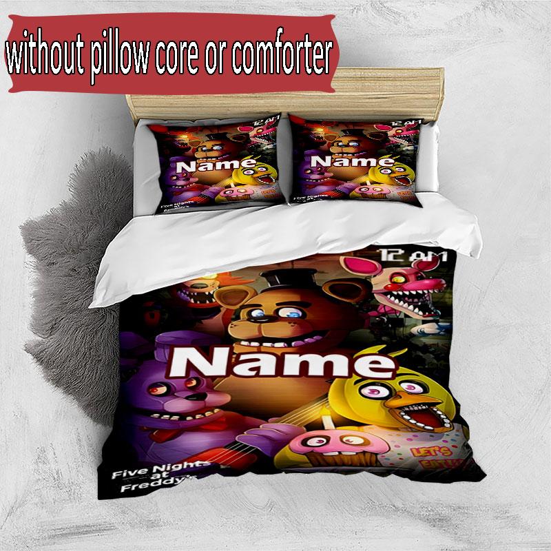 3pcs Duvet Cover Set (1*Duvet Cover + 2*Pillowcase, Without Core), Custom Name Five Nights At Freddy's Pattern Bedding Set, Home Bedroom Decor Gift