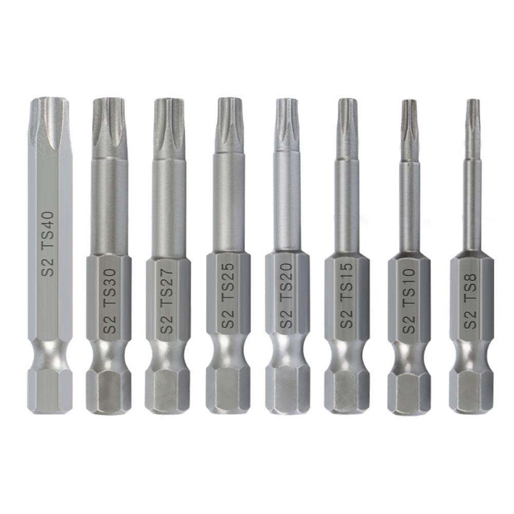

8 Pcs / Set 50mm 1/4 Hex Shank Five-point For Torx Screwdriver Bits Set T8-T40 Screwdriver Power Tool Accessories