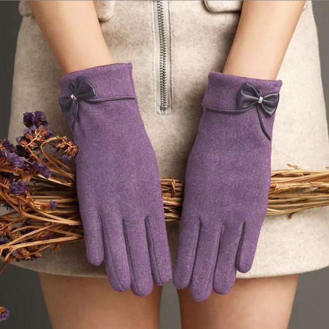 New Women Keep Warm Touch Screen Plus Velvet Inside Thicken Windproof Cycling Cute Lovely Bowknot Elegant Elasticity Soft Gloves