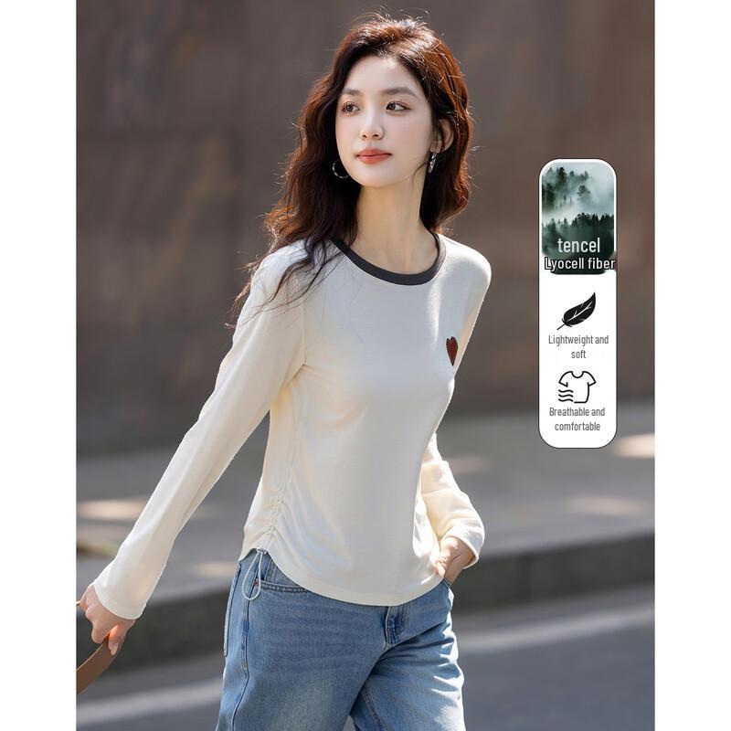 Demana Women s Embroidered Lyocell Blend Round Neck T-shirt L