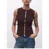 Autumn New Women Clothes Casual Round Neck Sleeveless Metal Button Decoration Knitted Slim Fit Vest 17034140