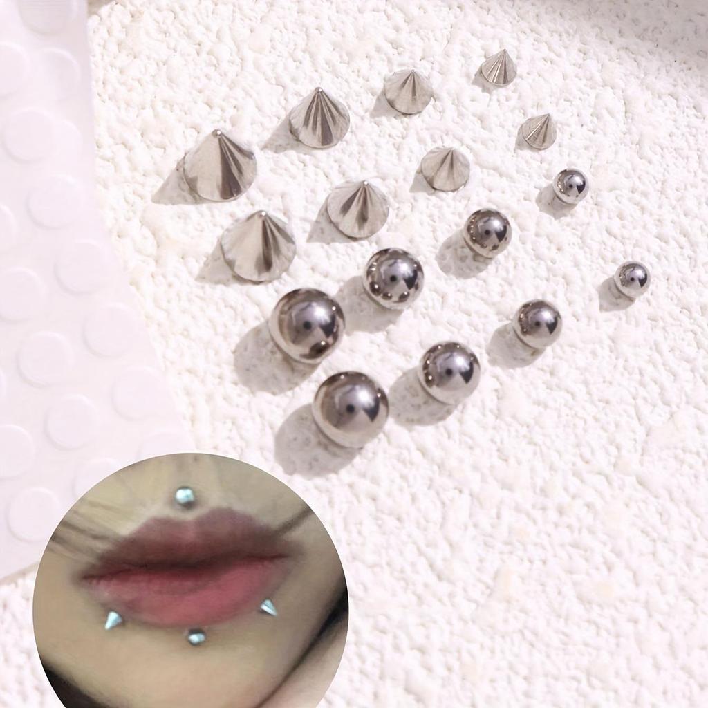 36-delige Roestvrijstalen Nep Lip Stud & Kegel Set met Kleefbasis