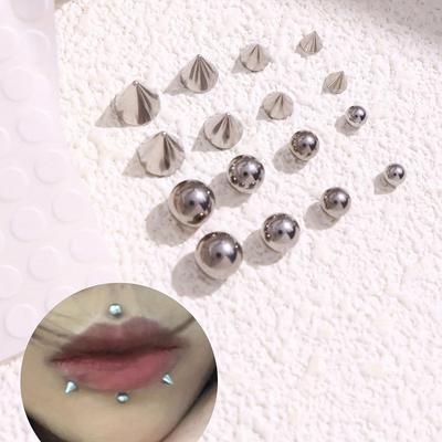 36-Piece Stainless Steel Fake Lip Stud & Cone Set with Adhesive Base