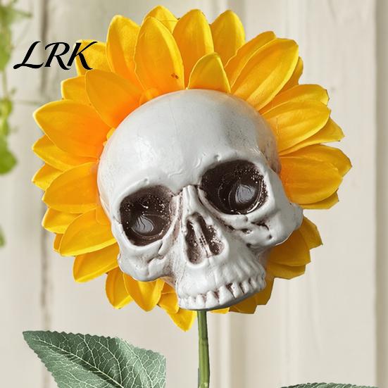 Halloween Lawn Decoration Sunflower Skull Ornament, Theme Garden Decor, Potted Resin Flower Pot Plant Waterproof Outdoor Decoration, for Patio
