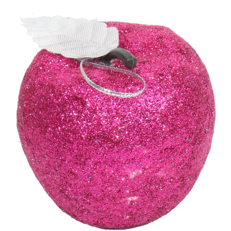 Set of 6 Multicolored Plastic Apple-Shaped Baubles with Glitter