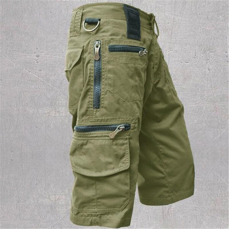 Herren Cropped Hosen Locker Gerade Sommer Übergröße Freizeithosen Mehrfach Taschen Werkzeugshorts