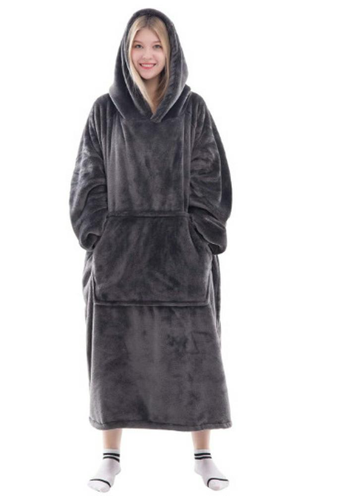 Women's Oversized Flannel Hooded Sweater: Thick, Warm, Long-Sleeve, European/American Autumn-Winter Style