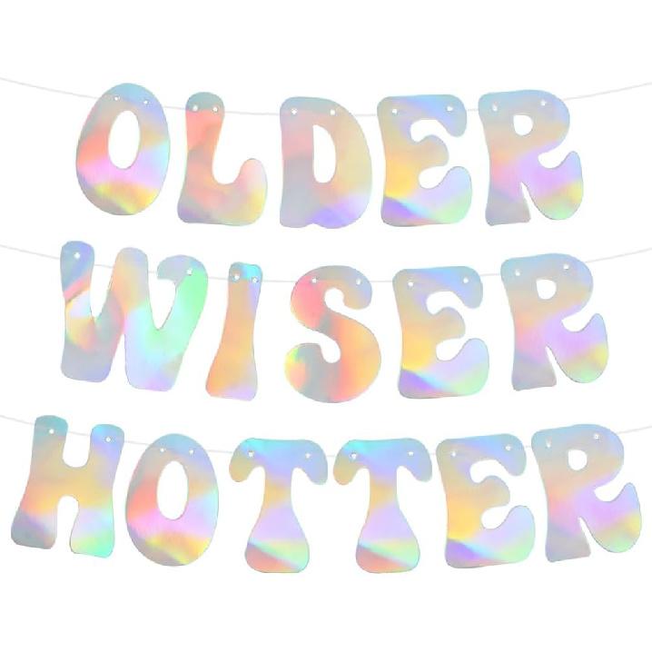 BEISHIDA Iridescent Glitter Older Wiser Hotter Banner - DIY - Birthday Banner Decoration for 40th 50th 60th 70th 80th Women Funny Cute Birthday