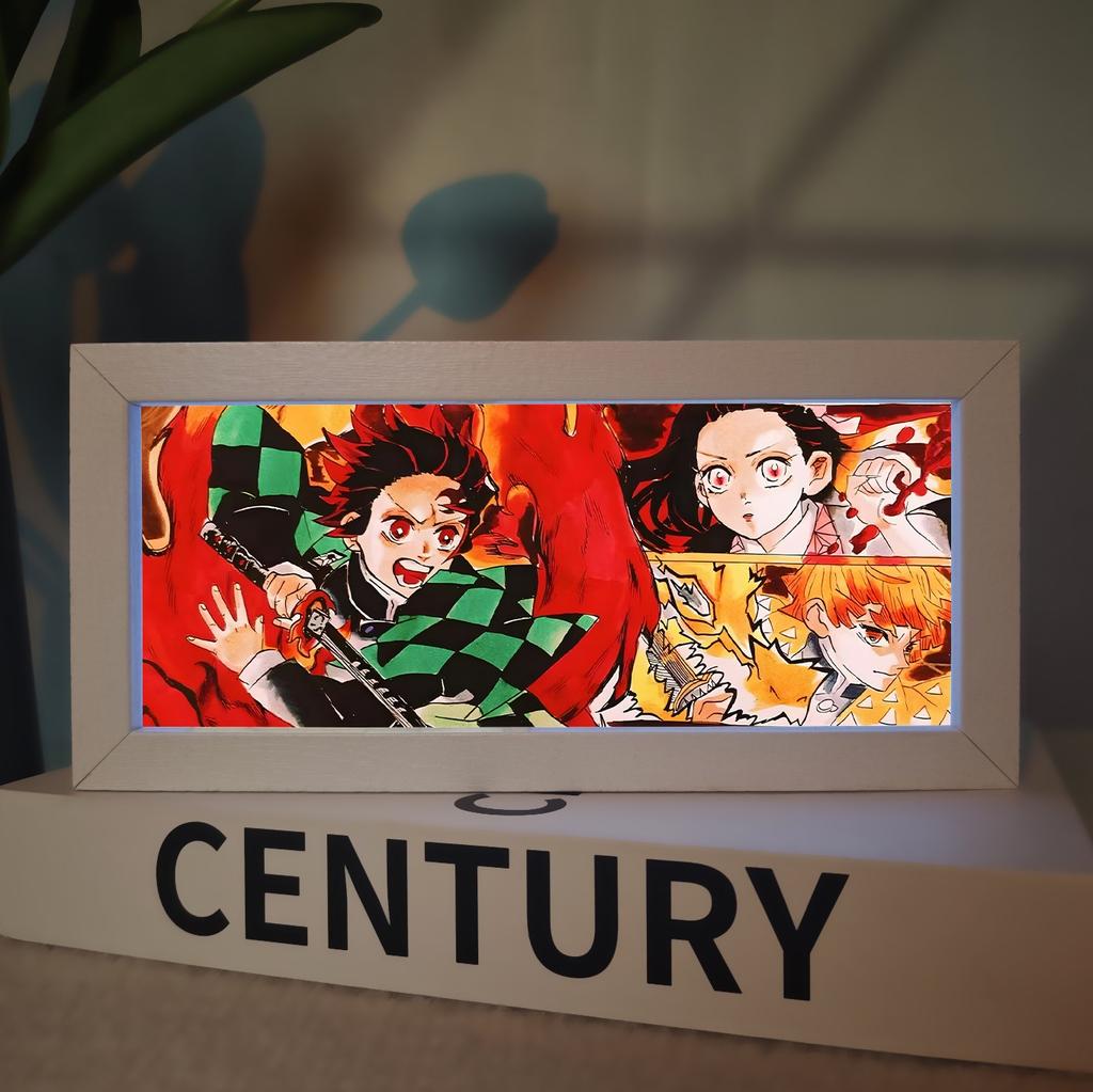 Demon Slayer Picture Frame Night Light Bedside Table Decor Nezuko Anime Peripheral Figures Ornaments Cartoon Lamp Birthday Gifts