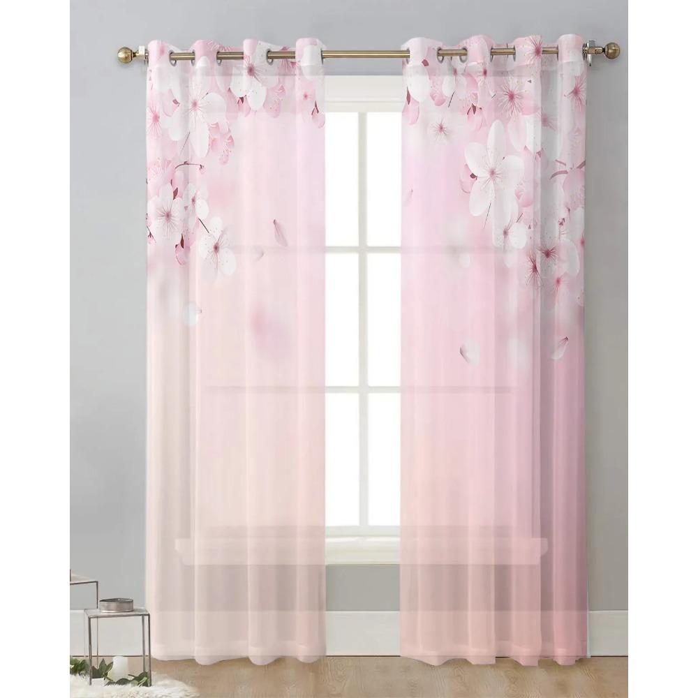 Spring Flower Peach Blossom Pink Cherry Blossoms Sheer Curtains Living Room Decoration Window Curtain Kitchen Tulle Voile Drapes