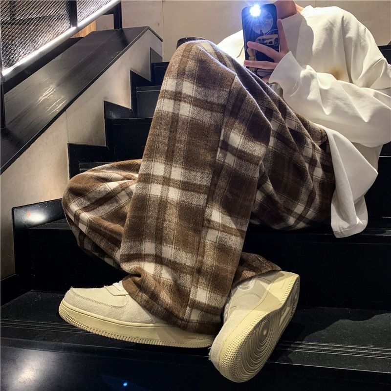 Spring And Autumn New Fashion Plaid Casual Pants Everyday Versatile Wide Leg Straight Pants Loose Casual Sports Pants Large Size