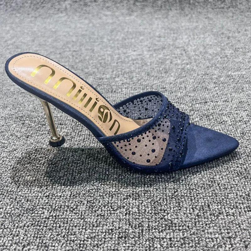 Sommer Damen Hausschuhe Sexy Spitz Strass Mesh Damen High Heel Hausschuhe Weibliche Party Hochzeit Brautschuhe