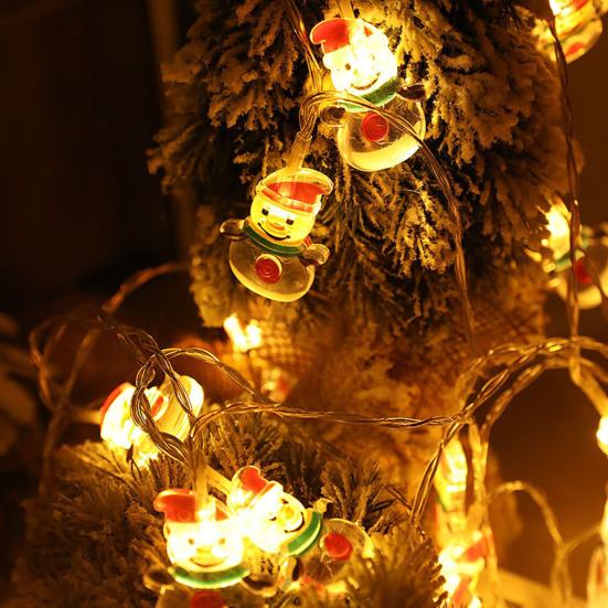 LED Christmas Lights String Santa Claus Snowman Battery-Operated Fairy Lights Window Garland Christmas Decorative Light Party New Year's Decorations