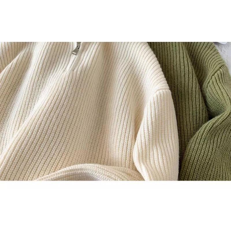 Men S Half Zip Mock Neck Pullover Knit Sweater Japanese Casual Loose Top