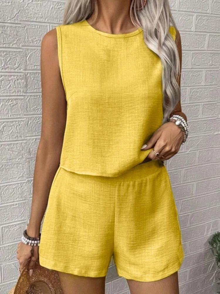 Новый Модный Повседневный Комплект из Жилета и Шорт Комплект из Двух Предметов S жёлтый
