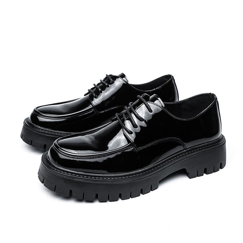 2025 Korean version of autumn glossy lace-up business leather shoes men's fashion big head business dress heightened thick-soled derby shoes