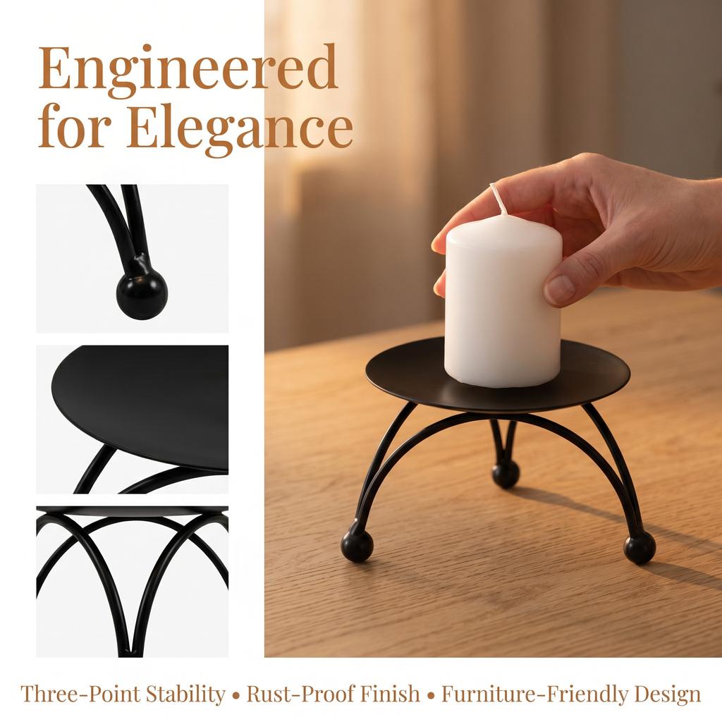 Minimalist Holder Gold Black Stable Tripod Pillar Candle Stand for Heat-Resistant Home & Wedding Tabletop Decor