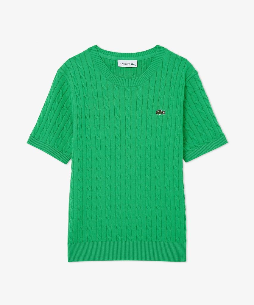 LACOSTE Women'S Cable Short Sleeve Crew Neck Sweater Af590E-56G Npa