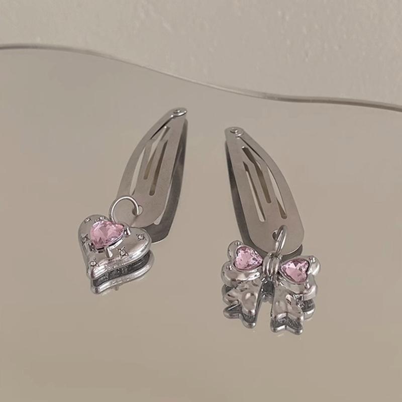 Ins Korea Rhinestones Bowknot Loves Metal Hairpin BB Clip Side Broken Hair Bangs Clip Word Clip Forehead Simple Clip