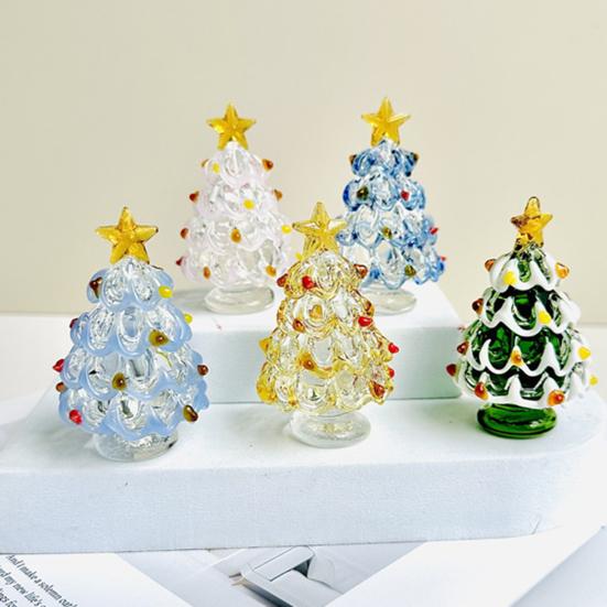 Festive Desktop Ornament Glazed Glass Christmas Tree Figurine, Handcrafted Modern Holiday Table Centerpiece for Display, Colorful Gift Friends